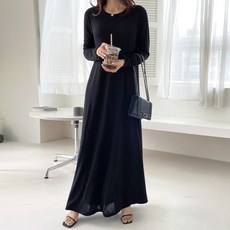 saystyle 女款Kenz長袖寬鬆A字長版洋裝, 黑色