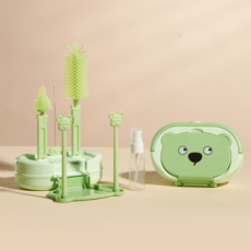 릴리픽 주방 뽀송곰 젖병 식기 건조대 세트 FREE, 녹색, 젖병거치스틱 2p + 실리콘젖병솔 2p + 세제소분통 + 스텐빨대세척솔 + 보관함