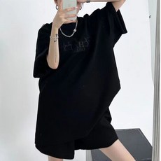 MEICHEL 女性夏季日常寬鬆字母短袖 + 短褲套裝 10440