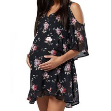 스타 오프숄더 반팔 플로워 임부 원피스