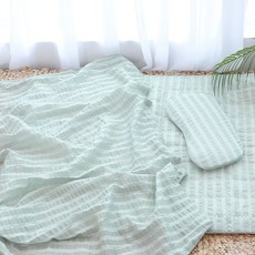 HWAMO BABY 孩童用莫代爾波紋午睡被+分離式莫代爾3D透氣薄墊枕頭組, Olive Green