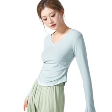 炎夏舞蹈運動V領長袖T恤, 水藍色