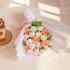 아스파시아 리에나 장미 20송이 프리저브드 비누 꽃다발, 코랄, 1개