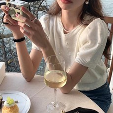 PEONIST 女性Persi珍珠串珠短袖針織衫