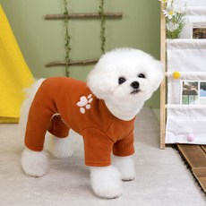 Coupets 狗狗刷毛腳印四腳衣, 橘色, 1個