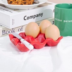 GOODIE FOODIE 陶瓷雞蛋托盤, 2個, 夕陽紅