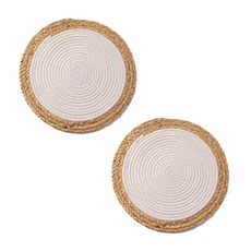 沉穩配色圓形手工藤編棉質餐墊 鍋墊 杯墊 2入, B 白色, 2個
