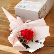 BeautifulDecoSense 永生花LED燈玫瑰花束+手柄盒, 紅色