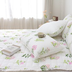 CHOUETTROOM 花卉印花超細纖維鬆緊帶式絎縫薄床墊, 粉色