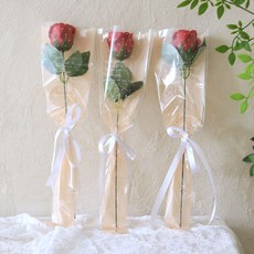 센트바스켓 비누꽃 쁘띠 장미 한송이 꽃다발, 버건디, 3개