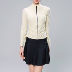 COCO DREAM 皺褶拉鍊連帽內襯防曬衣+褲子+裙子泳裝套裝 2421