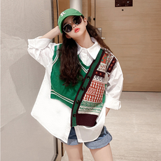 米索帕帕 女童款 假兩件層次襯衫