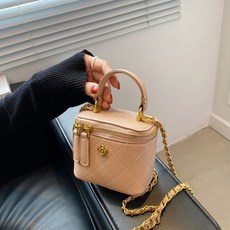 迷你方形拉鍊女用斜背包, 米色