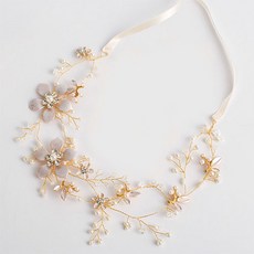 Minsung Company珍珠珠子Susu花朵髮箍, 1個, 金黃色