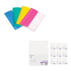 ECO Chungwoon 便利翻閱分層文件夾 A4 4種+多色透明L型文件夾 10入, 粉色、黃色、藍色、綠色（自動幻燈片文件）、透明（彩色芯片L架）, 1套