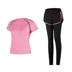 女款時尚瑜伽短袖T恤+短褲內搭褲組