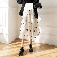 로즈 패턴 레이스 하이웨스트 임산부 롱 스커트