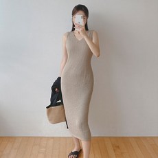 로미스토리 빅사이즈 심플 골지 노슬리브 원피스