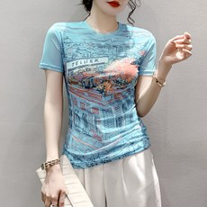 포플러앤씨 여성용 런오 스판 프린트 티