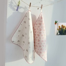woojooi 嬰幼兒小碎花紗布掛環手帕2件組, 粉紅色, 象牙白, 1套
