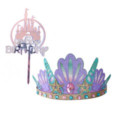 文青市集風公主皇冠生日髮箍蛋糕插牌組 款式1, 隨機出貨, 1套