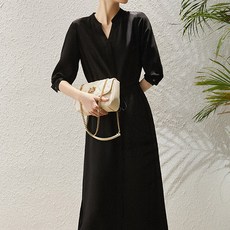 Poplar &amp; C Lucia Henry 領口連衣裙, 黑色