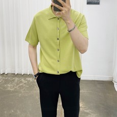 아도르클래식 남성용 뮤즈 카라 드라이 반팔 니트 가디건