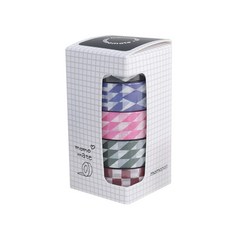 momopop 棋盤格紋紙膠帶 5捲入, 1套, 黑色, 綠色, 藍色, 紅酒, 粉色