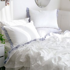 CASA VERDE 蕾伊雙層荷葉邊被套, 藍色格紋