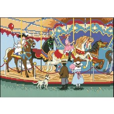 家居裝飾 旋轉木馬十字繡圖案 + 布料 + 繡線 + 針 2入 DIY材料包套組, 混合色, 1套