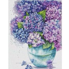 繡球花花瓶十字繡套組 圖案 + 布料 + 繡線 + 針 2入, 混合色