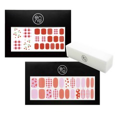 onnu 指甲布丁凝膠櫻花足部美甲貼 + Lovelyz 指甲貼 + 磨砂拋光棒, 混合色, 1組