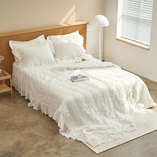 SAINT GOOSE 奢華荷葉邊泡泡紗夏季涼被, 白色