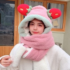 NAYASTYLE 冬季用一體式防寒帽 DJBG-114-2, 粉紅色