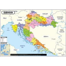 지도닷컴 행정 코팅형 크로아티아지도 + 세계지도만국기 210 x 150 cm, 1세트
