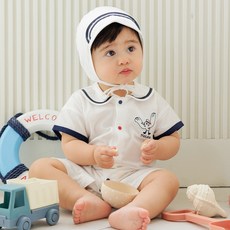 메르베 유아용 통기성 반팔 쟈가드 순면 5부 우주복