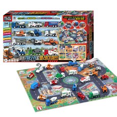 PLAY TOWN 城市救援車 卡車 重型機具 迷你車 12款 + 遊戲地墊套組, 隨機出貨, 1套