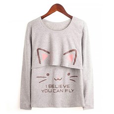 印花哺乳長袖T恤