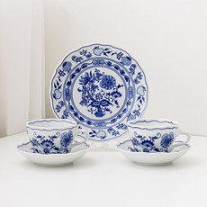 체스키포슬란 쯔비벨무스터 커피잔 2p + 소서 2p + 디저트접시 세트, 혼합색상, 1세트