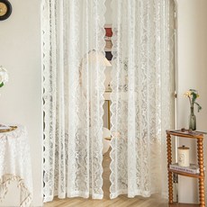 G&Y 奢華珍珠蕾絲遮蔽窗簾 穿桿式 2入, 白色