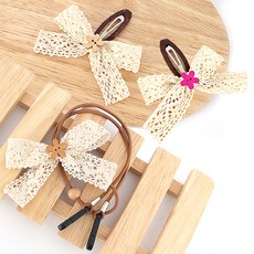 Arang rorang 孩童蕾絲蝴蝶結口罩掛鏈+髮夾 2入