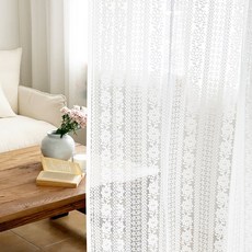 CARREDECO 簡約條紋蕾絲窗簾, 白色