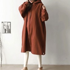 BONBONSTORY 孕婦寬鬆長版拉鍊連帽外套