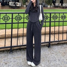 I'M MONG 女款基本版型連帽長袖拉鍊長褲運動兩件式套裝 R5W132