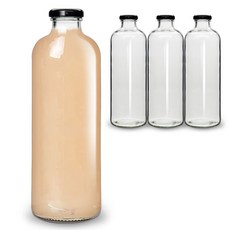 mir 韓國B型直身玻璃果汁瓶 黑色鐵蓋, 4個, 1L