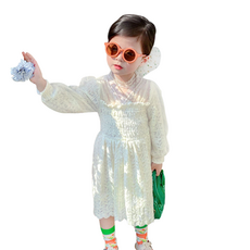 Miso Papa 女童荷莉白色葉子蕾絲洋裝