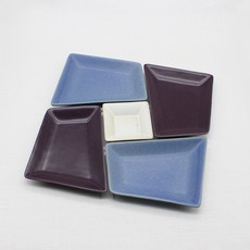 月鹽韓國產碎碗分菜盤 2種*2組+小碟子, 藍色+深紫+奶油白, 1套