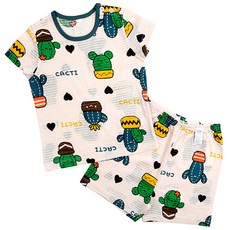 메이키즈 아동용 통기성 그린선인장 오가닉 5부쟈가드 상하 세트