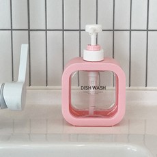 뉴앤룩 커버 슬림 젤타입 주방세제 디스펜서 리필용기 300ml + 디시워시 라벨 세트, 핑크, 1세트