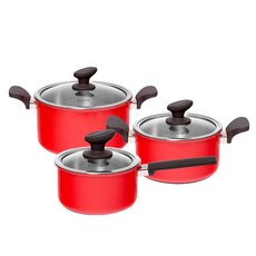 파뷔에 Real Clad 스텐리스 편수 냄비 16cm + 양수 냄비 20cm + 양수 냄비 24cm 세트 인덕션 IH, 루비레드, 편수 냄비 + 양수 냄비 2종